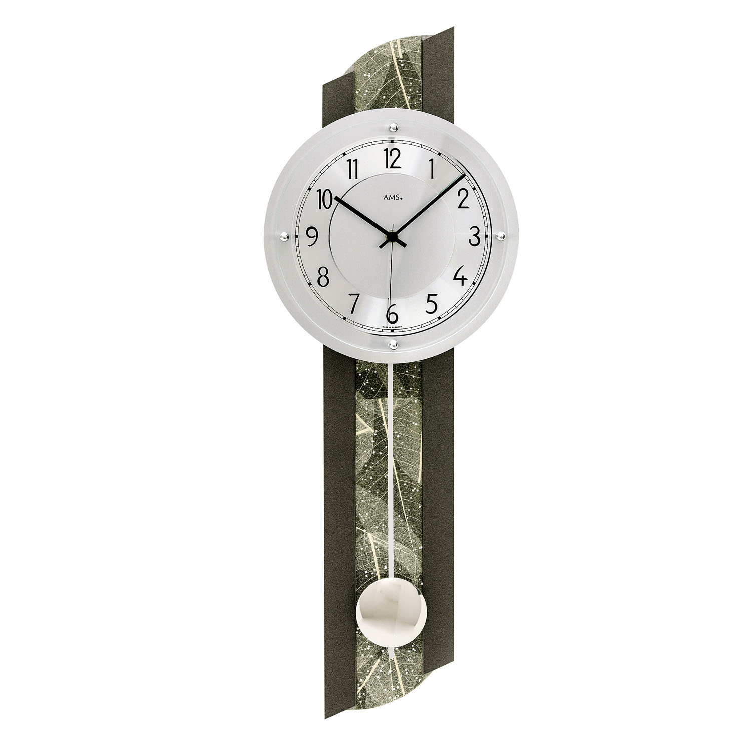 AMS Pendelwanduhr mit Natur Baumblatteinlage5324