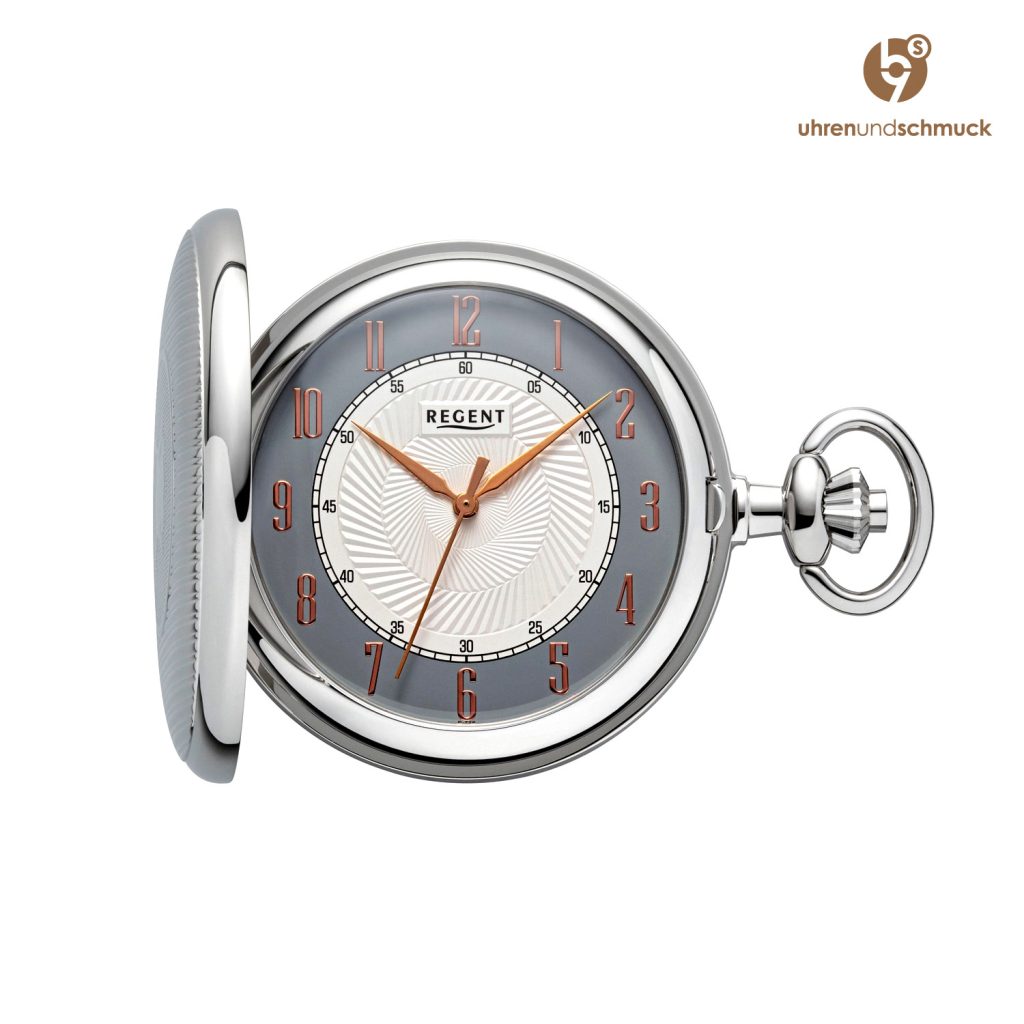 Regent Quarz Taschenuhr Herren Silber mit Sprungdeckel P-729