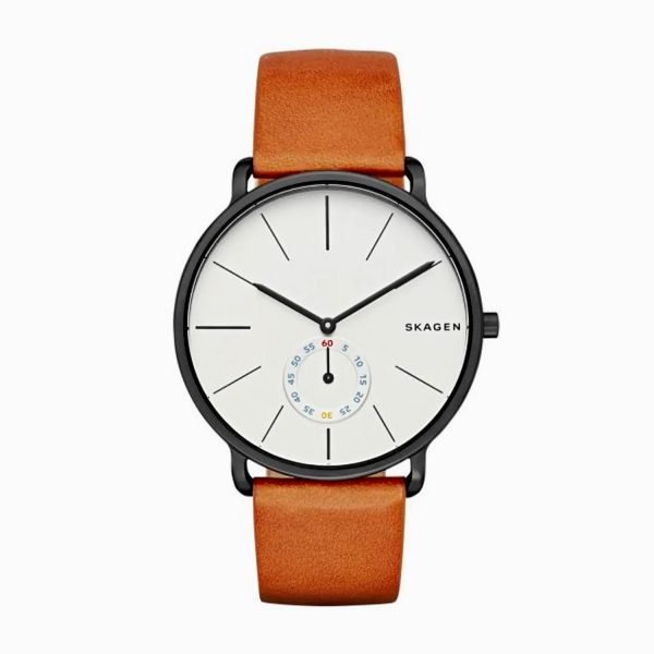 Schlichte Schwarze Skagen Uhr Herren mit Lederband SKW6216