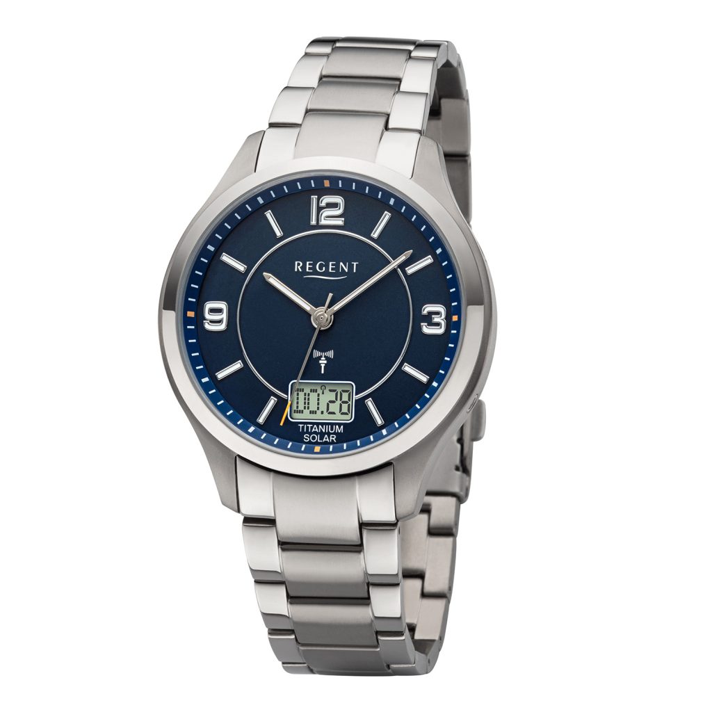 Regent Funkuhr Solar Herren Titan Zifferblatt Blau BA-714