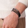 Fossil Lederarmband Schwarz Edelstahl Vintage JF03185793b