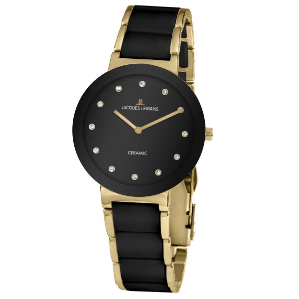 Edelstahl Keramik Damenuhr Swarovski Crystals bicolor 42 7K