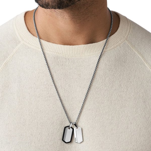 Fossil Chevron Dog Tag Kette Herren aus Edelstahl JF03996040a