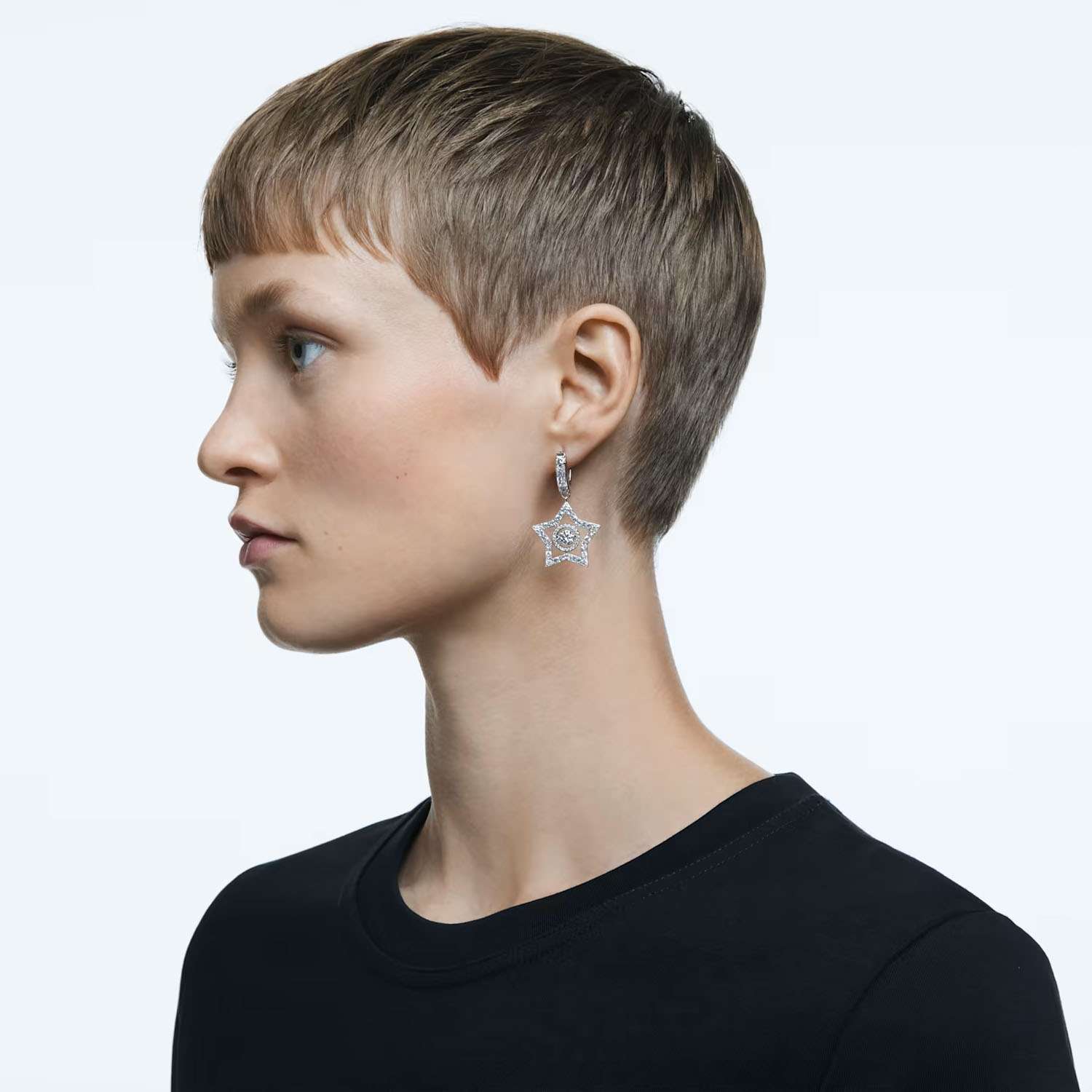 Funkelnde Swarovski Stern Stella Klappcreolen weiss 5617767d