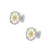 Kompass Ohrstecker Fossil bicolor mit synthetischem Opal JFS00574998b
