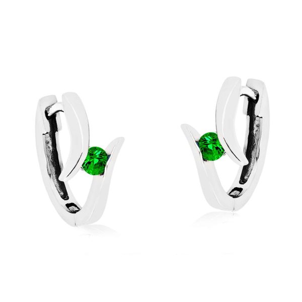 Rohdinierte Silber Klappcreole mit farbigem Zirkoniastein 49 831202 5