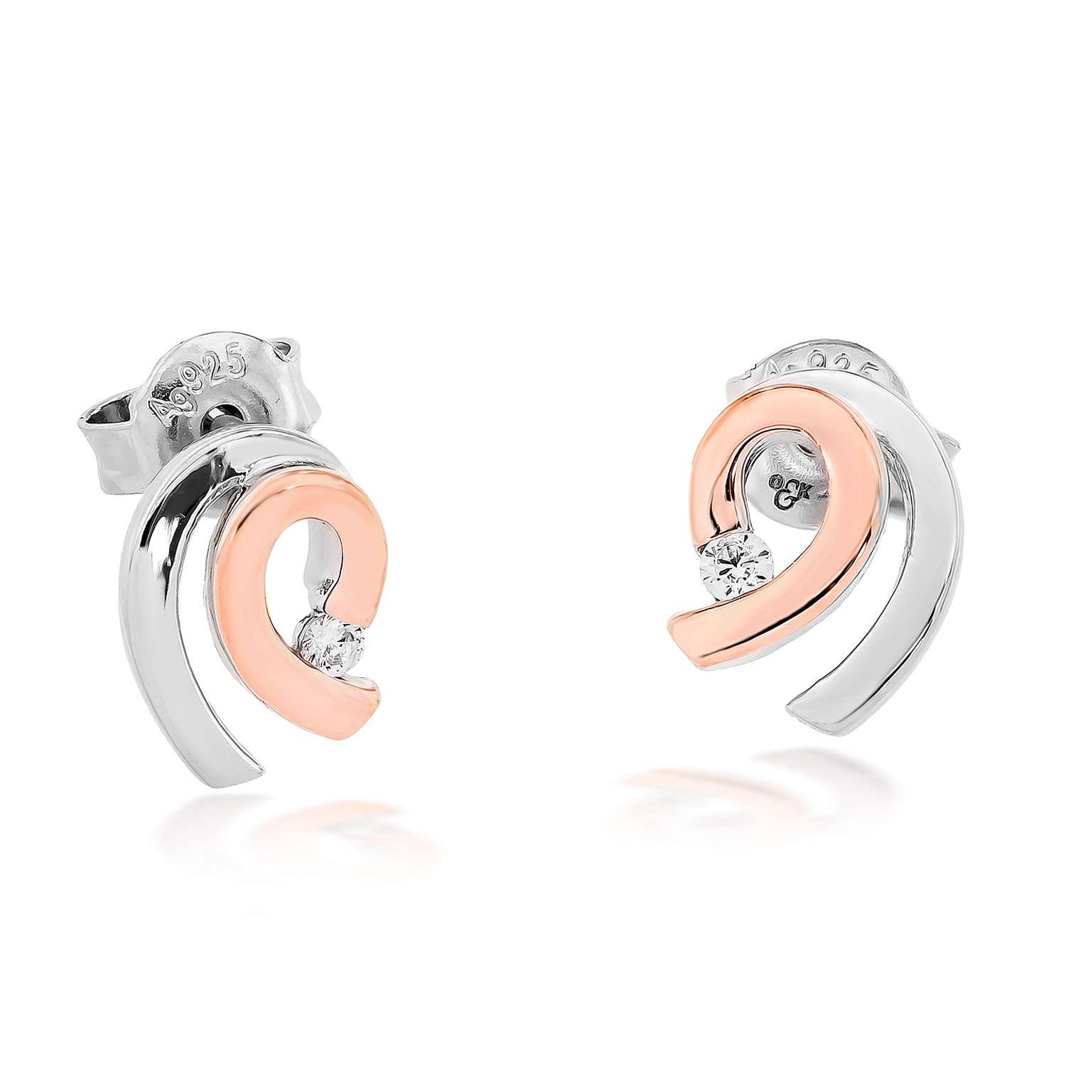 Verspielte Rose Bicolor Silber Ohrstecker Zirkonia 19 842211
