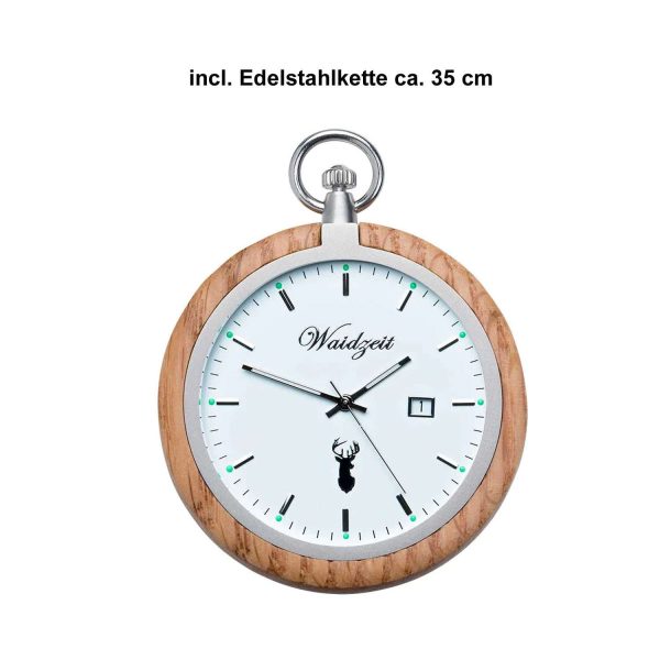 Waidzeit Holztaschenuhr aus hellem Eichenholz TE01a