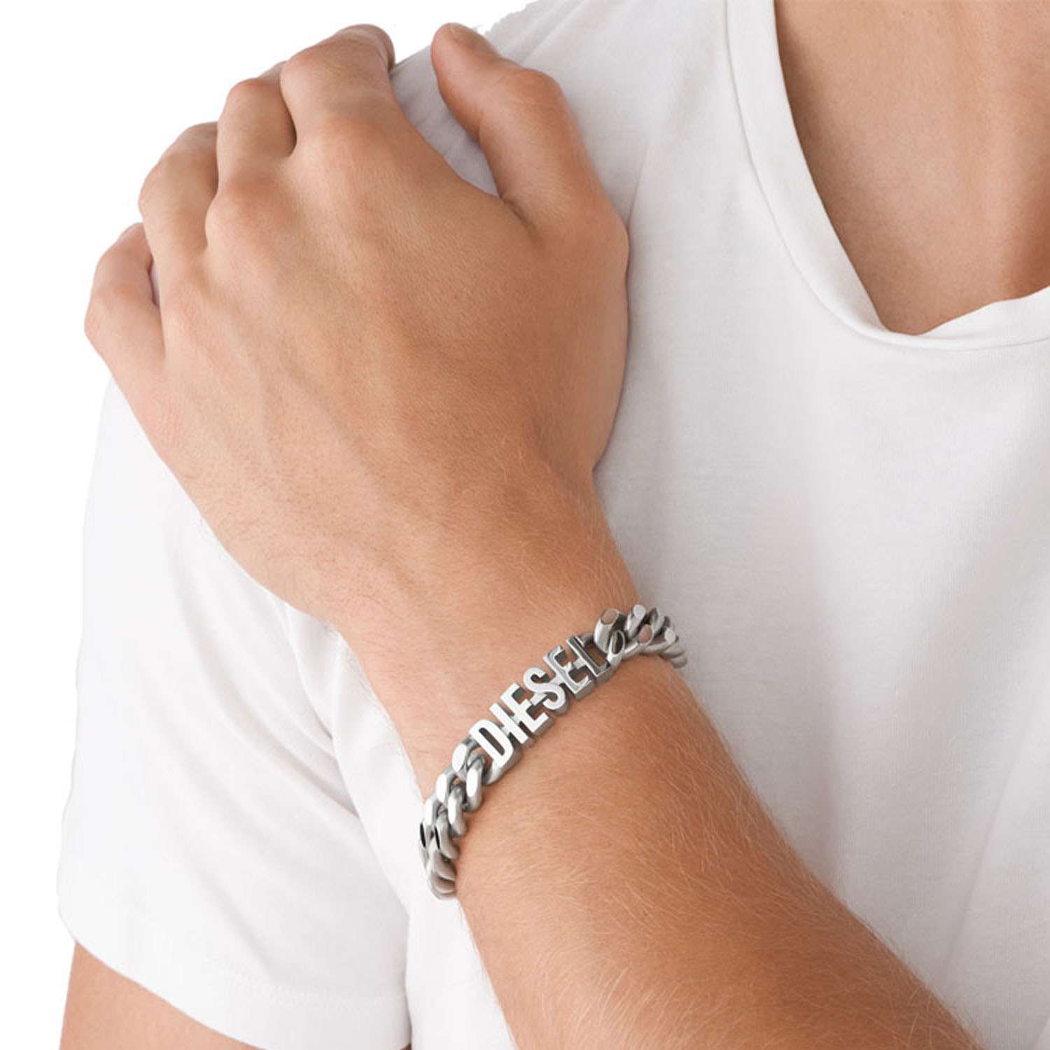 Breites Edelstahl Diesel Armband mit poliertem Schriftzug DX1389040b