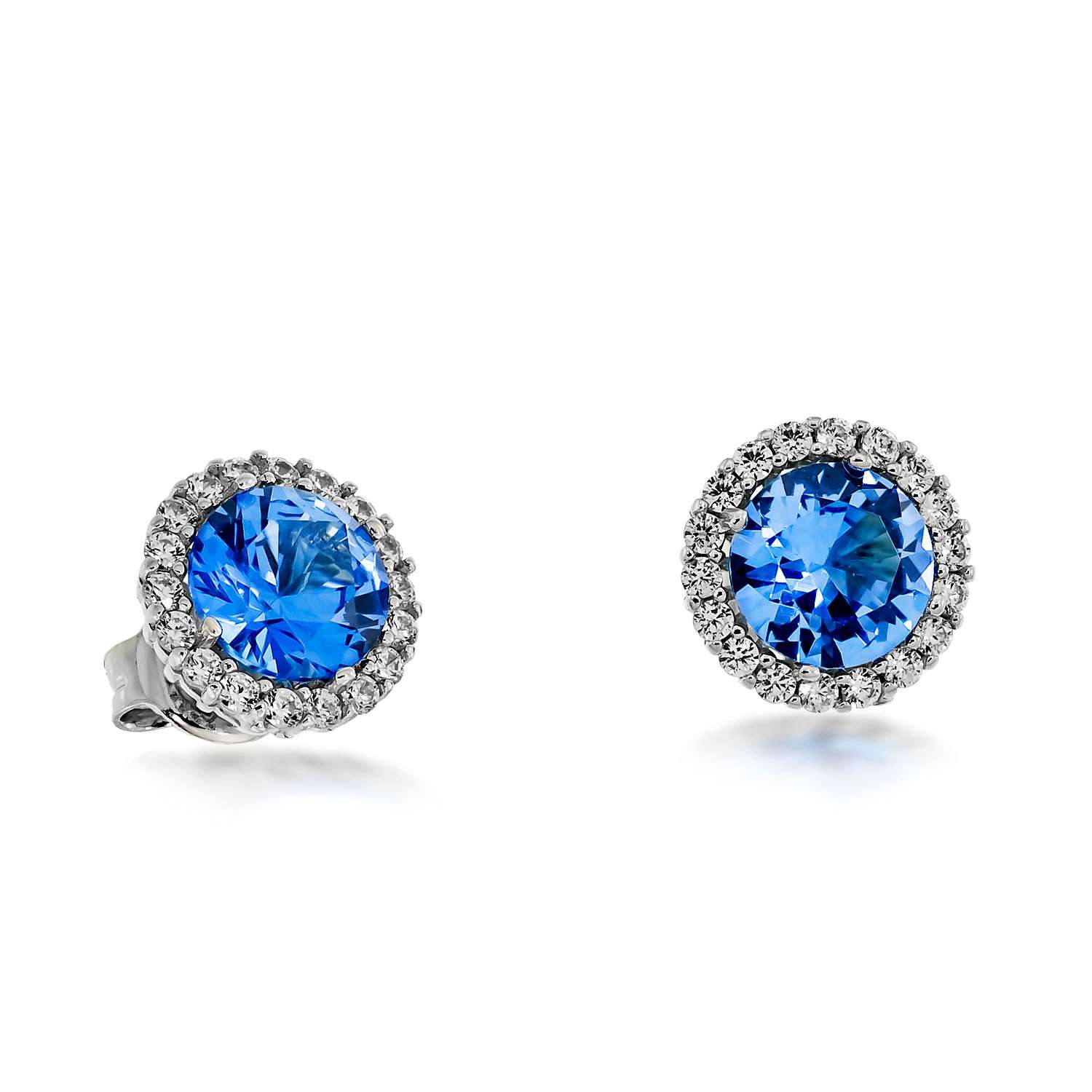 Weissgold Ohrstecker mit Zirkonia in Saphirblau 13 190201