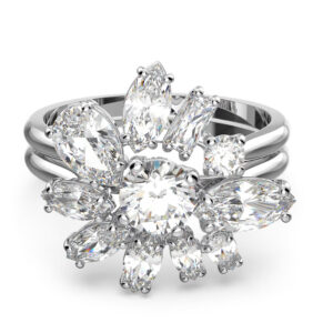 Swarovski Cocktailring Blume weiß rhodiniert