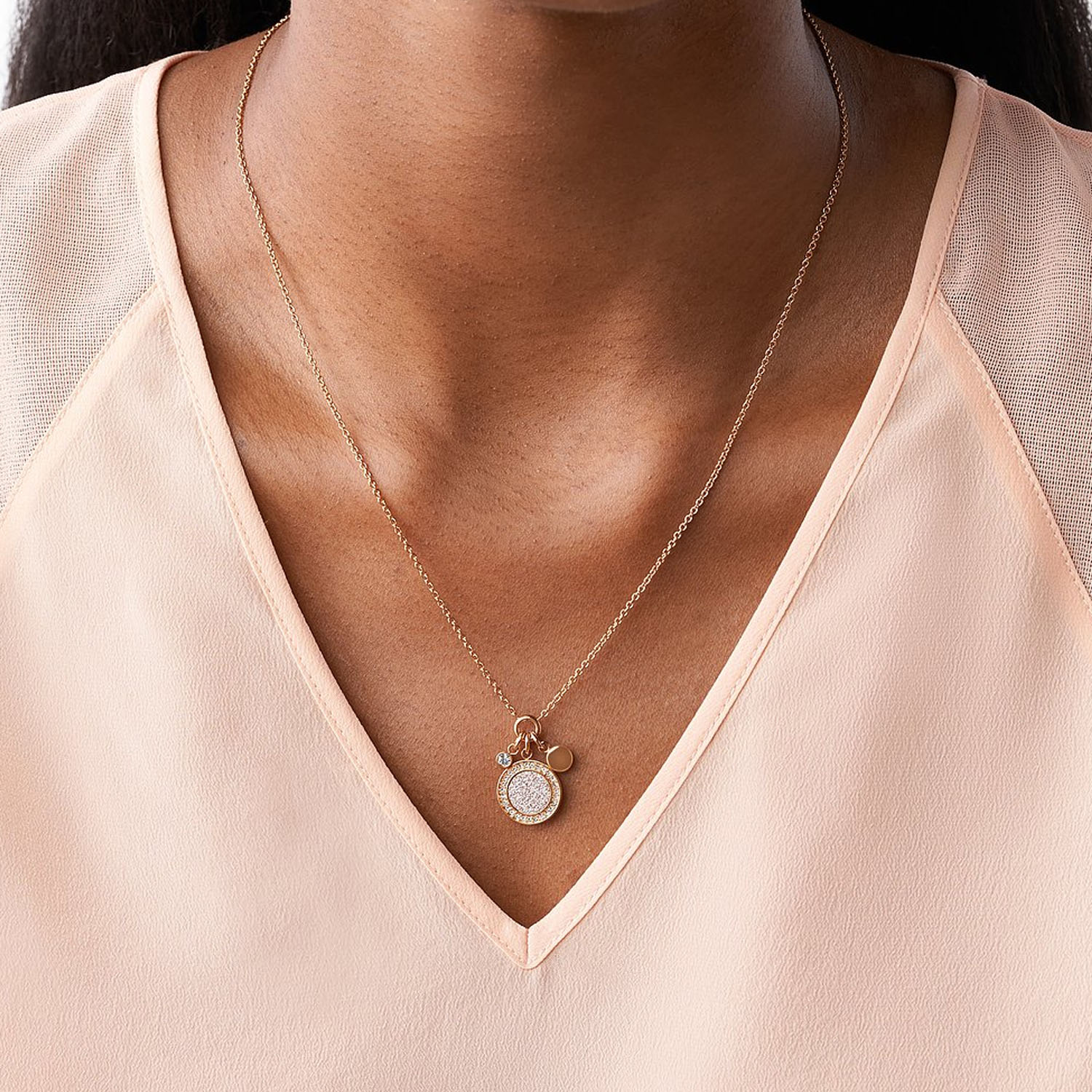 Fossil Sutton Anhaenger in rosegold aus Edelstahl JF03265791a