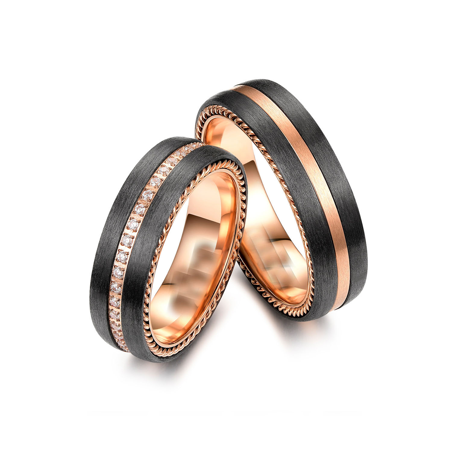 Rosegoldene Partnerringe Carbon Edelstahl 60 CA03