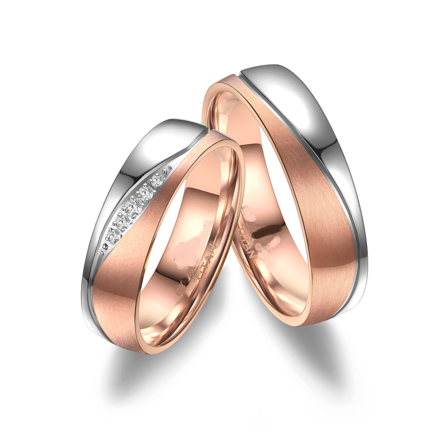 Zweifarbige Eheringe Titan aus Rosegold Bicolor 61 TI38