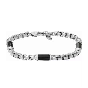 Fossil Herrenarmband Edelstahl mit Achat schwarz