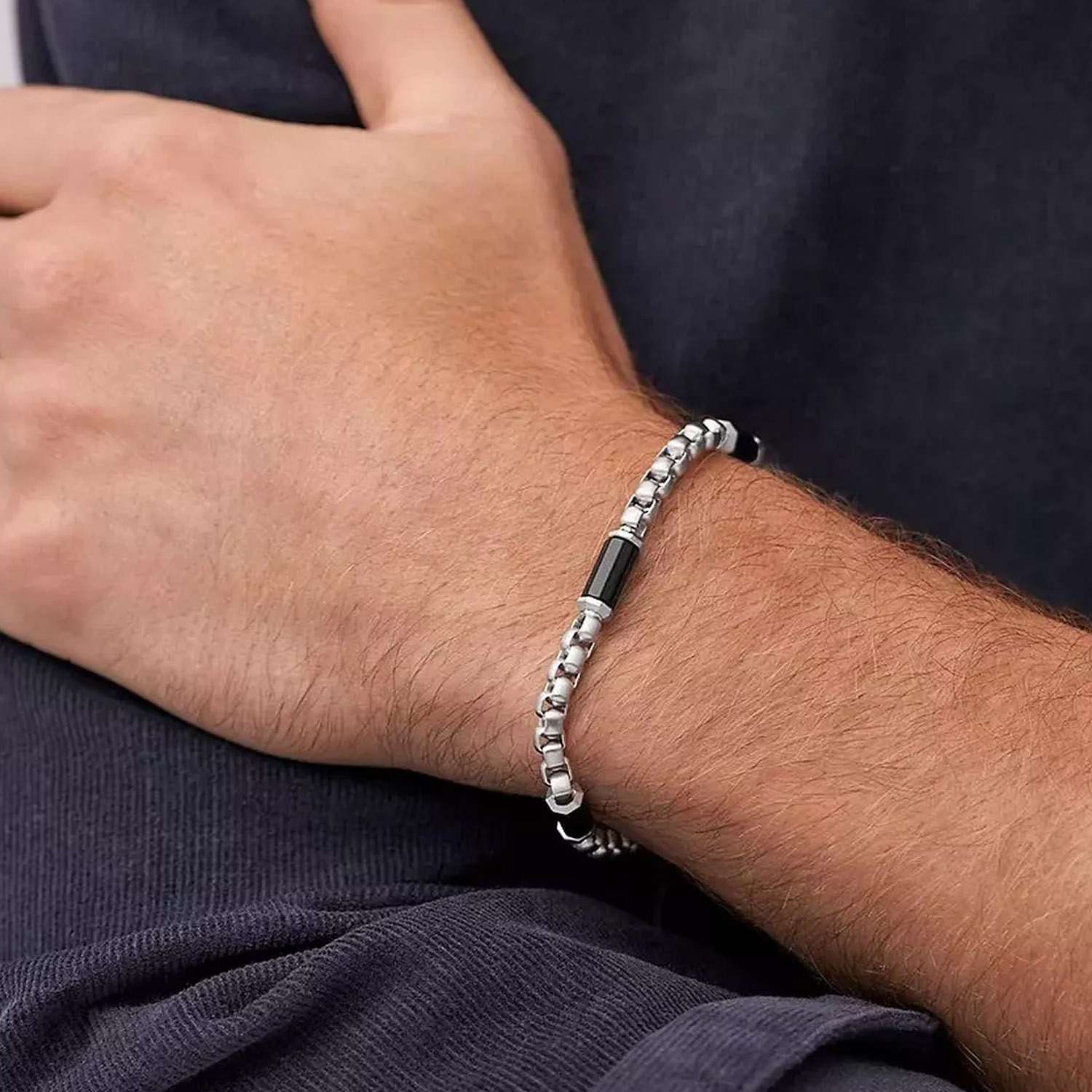 Fossil Herrenarmband Edelstahl mit Achat schwarz JF04604040c