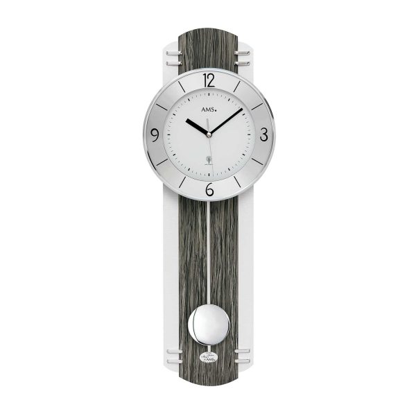 Moderne Funkwanduhr mit Pendel und Holzgehaeuse 5294