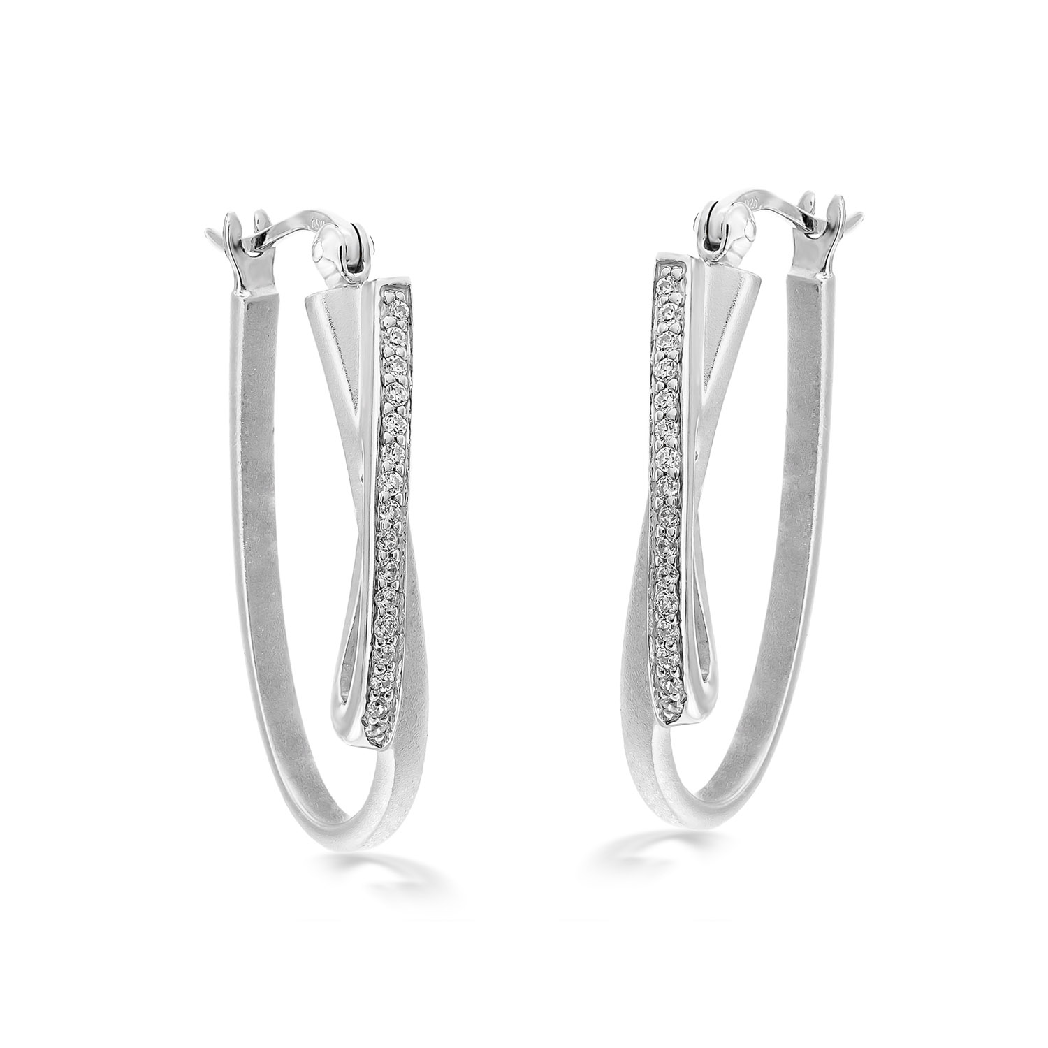 Silber Ohrringe als Ovale Creolen mit Zirkoniasteinen 39 817201
