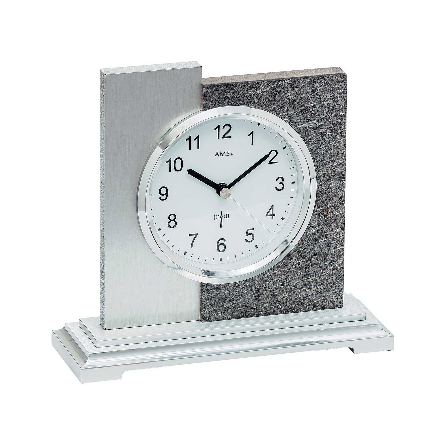 Tischuhr Funk aus Holz mit Aluminiumapplikation 5150