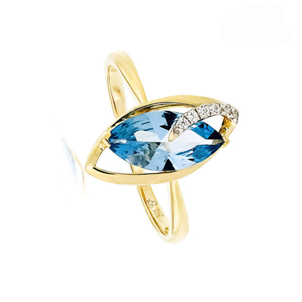 9 Karat Blautopas Ring fuer Damen in Gelbgold mit Zirkonia 64 779202 1