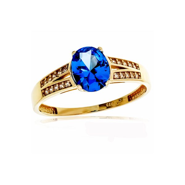 Damen Goldring mit Zirkoniastein in Saphir Blau 63 192228