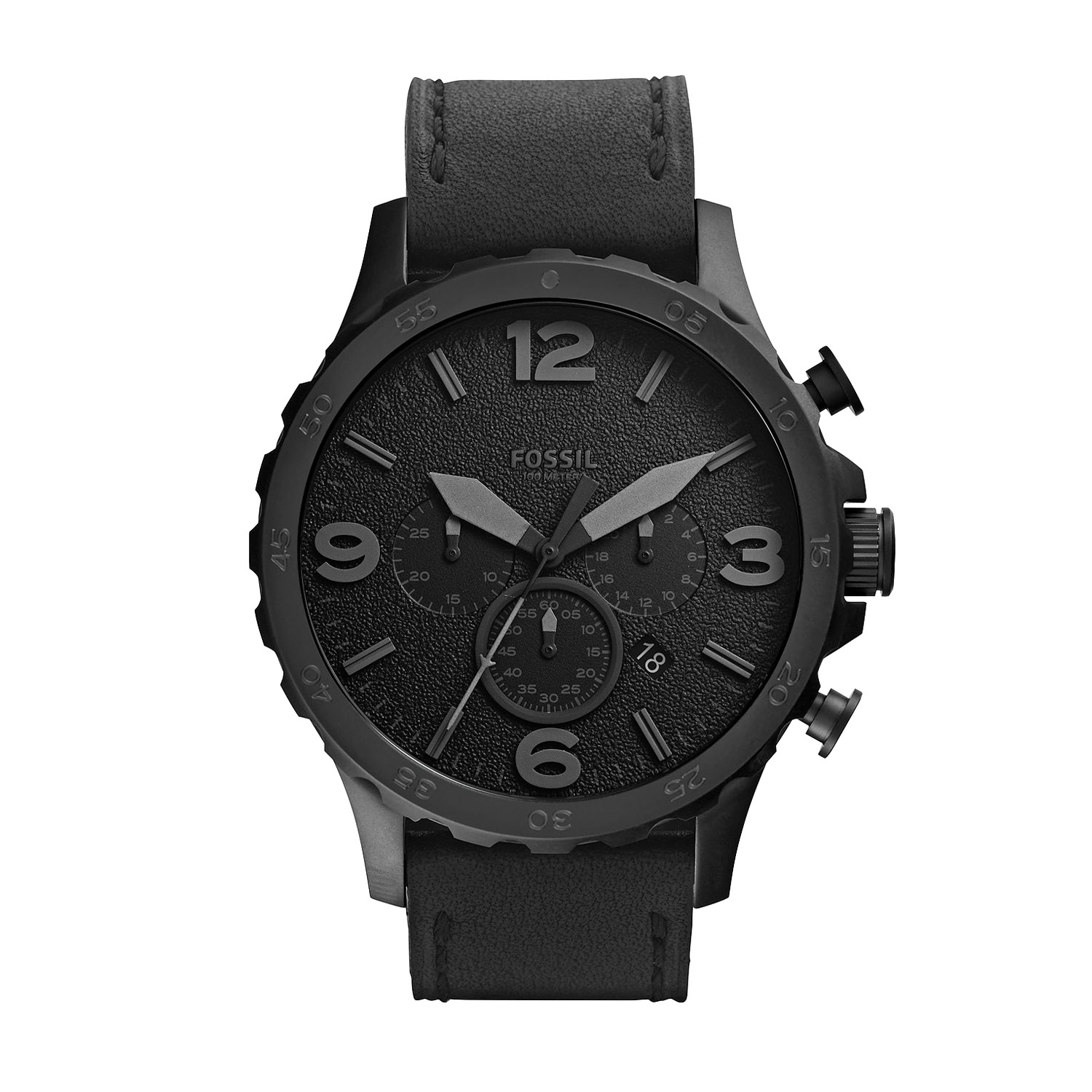 Schwarze Fossil Herrenuhr Nate als Chronograph JR1354