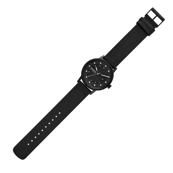 Skagen Herrenuhr schwarz mit Datum und Lederband SKW6740c