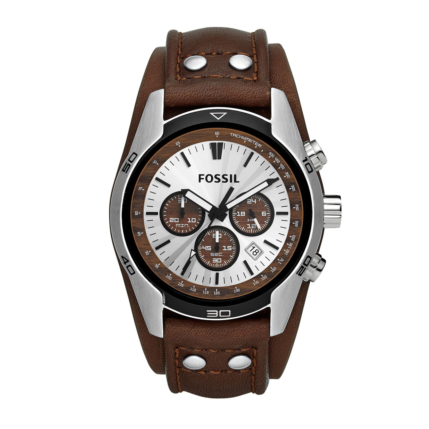 Coachman Fossil Herrenuhr Chronograph mit Auflage Lederband CH2565