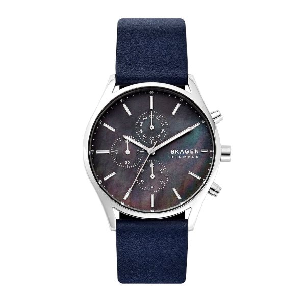 Herrenuhr Chronograph Skagen Holst mit Lederband SKW6653