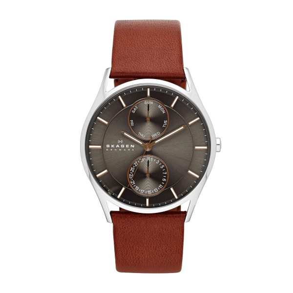 Ultraflache Herrenuhr Skagen Holst mit Lederband SKW6086