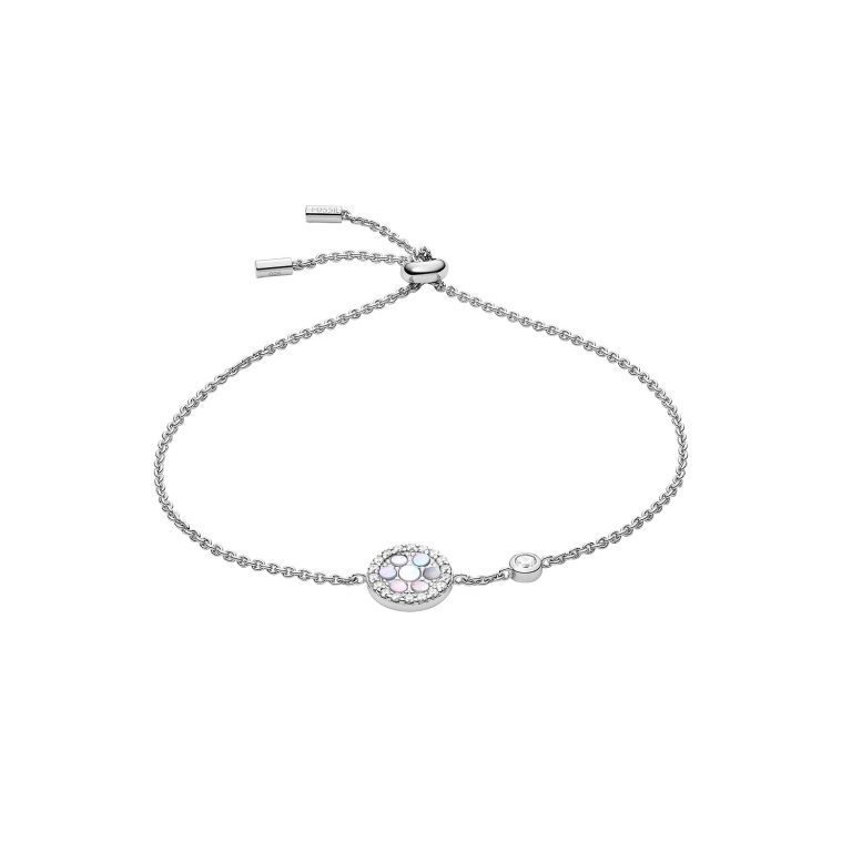 Zeitloses Perlmutt Fossil Armband Silber in Mosaik Optik