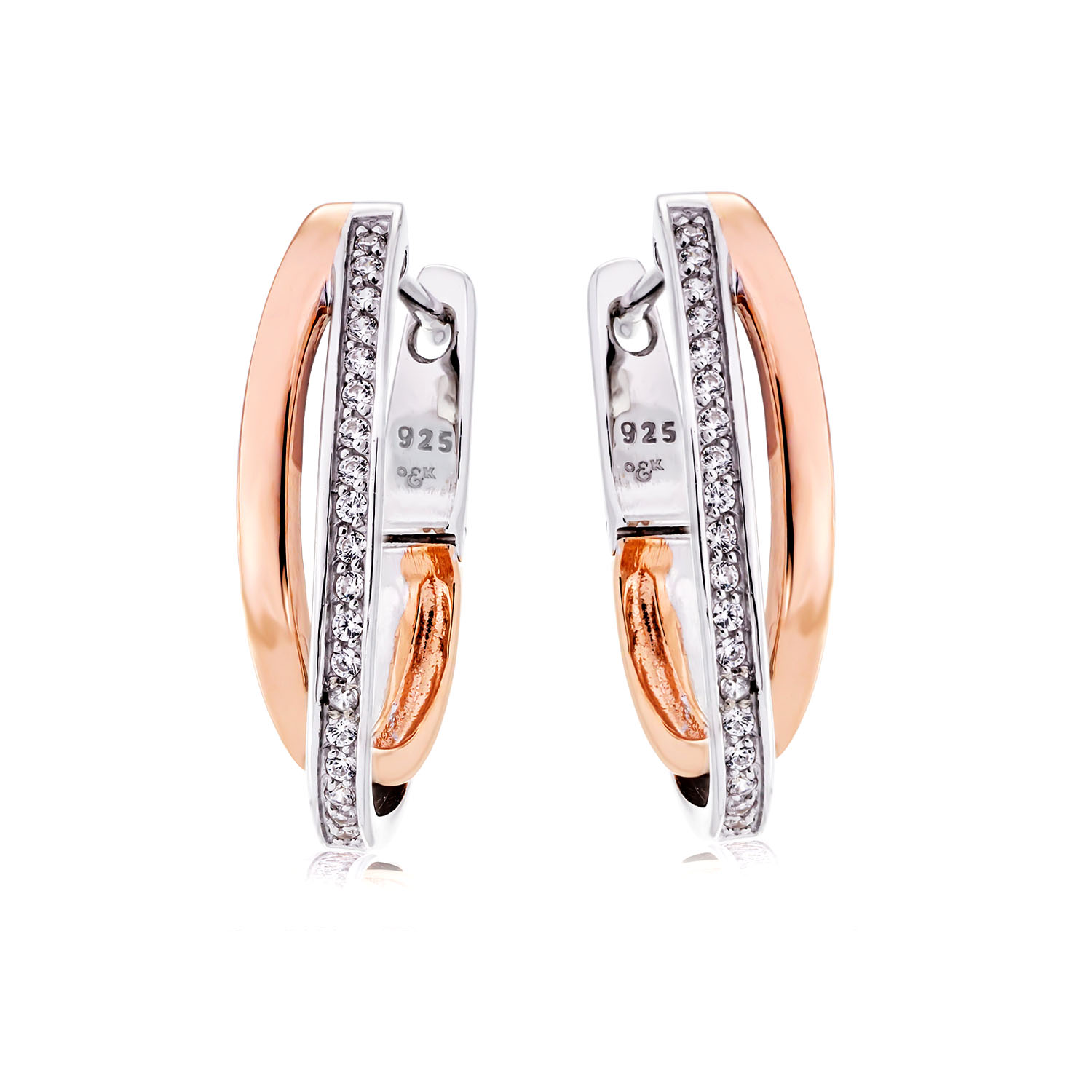 Design Bicolor Creolen Silber mit Zirkoniasteinen 49 870207