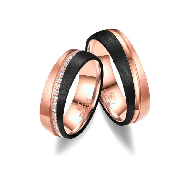 Trauringe Titan Carbon in Rosegold mit Saturnfuge 61 CA05