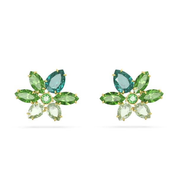 Vergoldete Swarovski Ohrringe Blume in Gruen 5658400