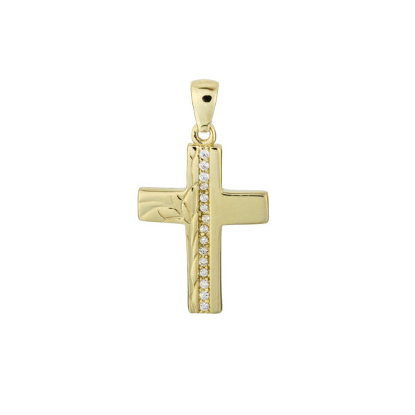 Anhaenger Gold Kreuz mit Zirkonia und gepraegter Oberflaeche 53 282072