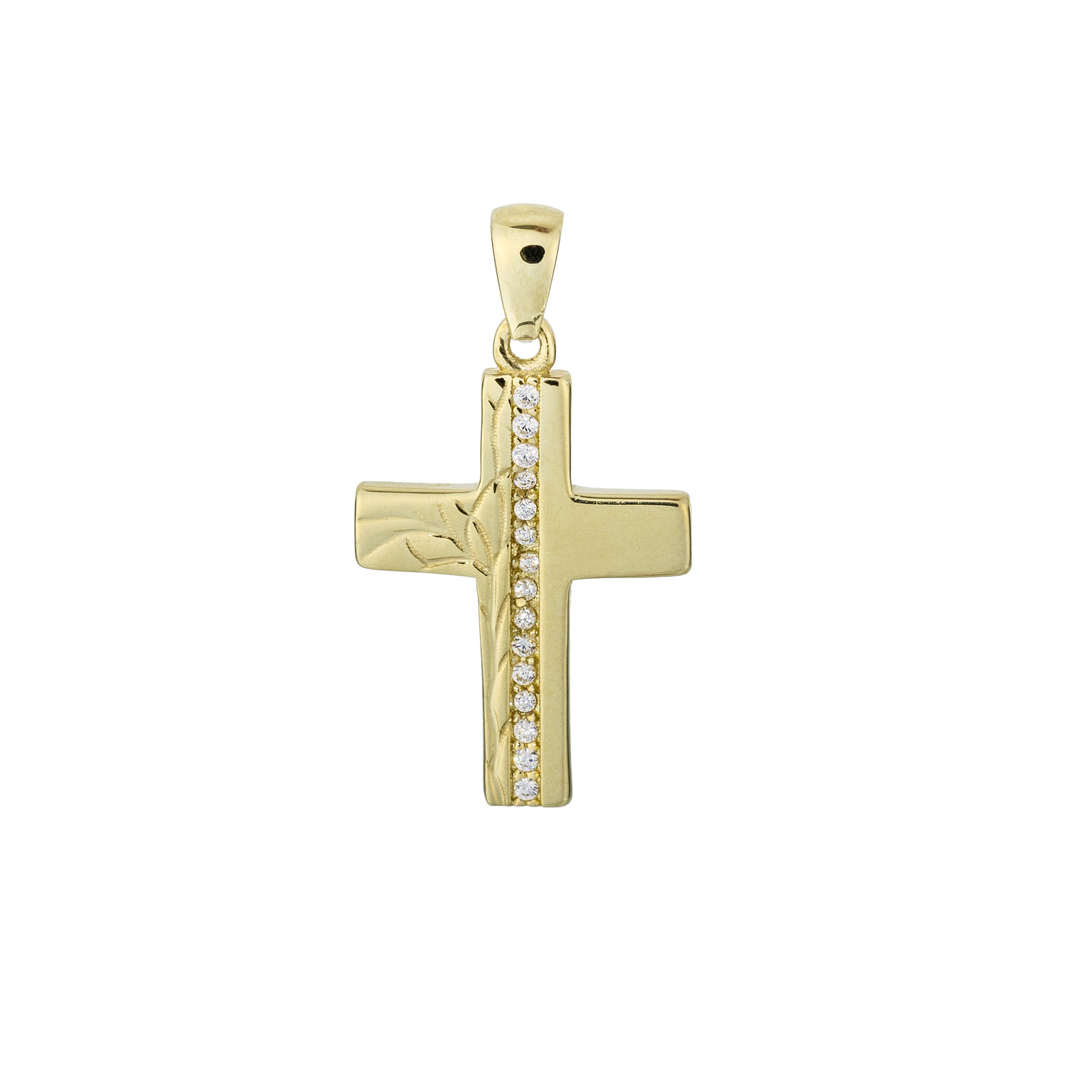 Anhaenger Gold Kreuz mit Zirkonia und gepraegter Oberflaeche 53 282072
