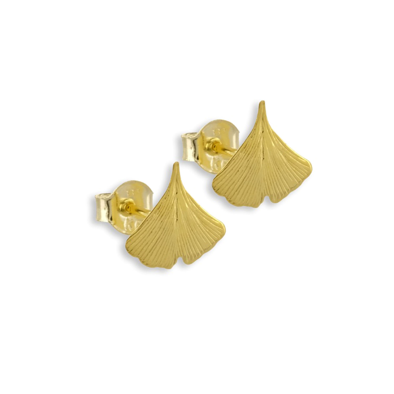 Flache Ohrstecker Ginkgoblatt Gold mit Blattadern 13 1290