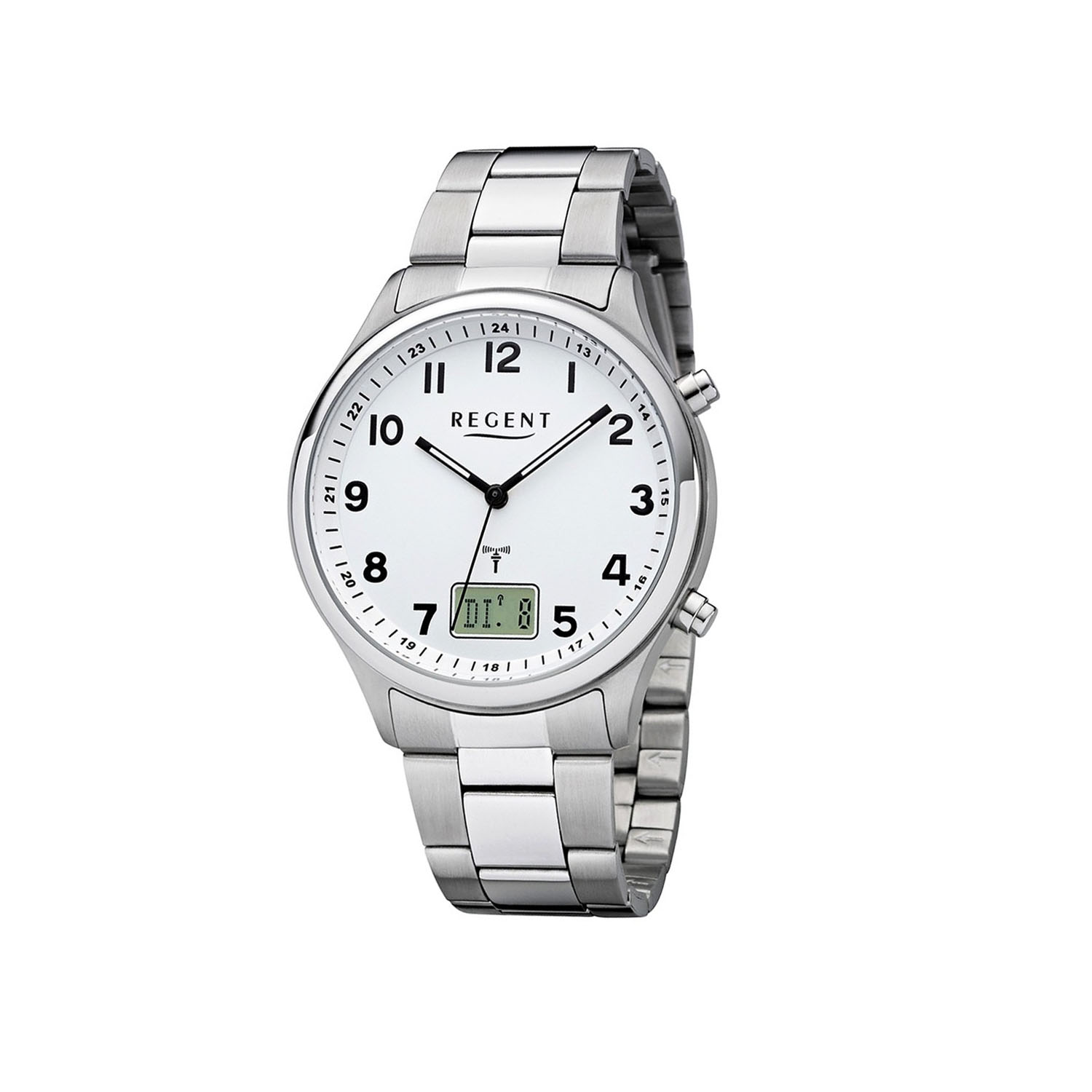 Deutliche Regent Funkuhr Herren Analog aus Edelstahl 18804499