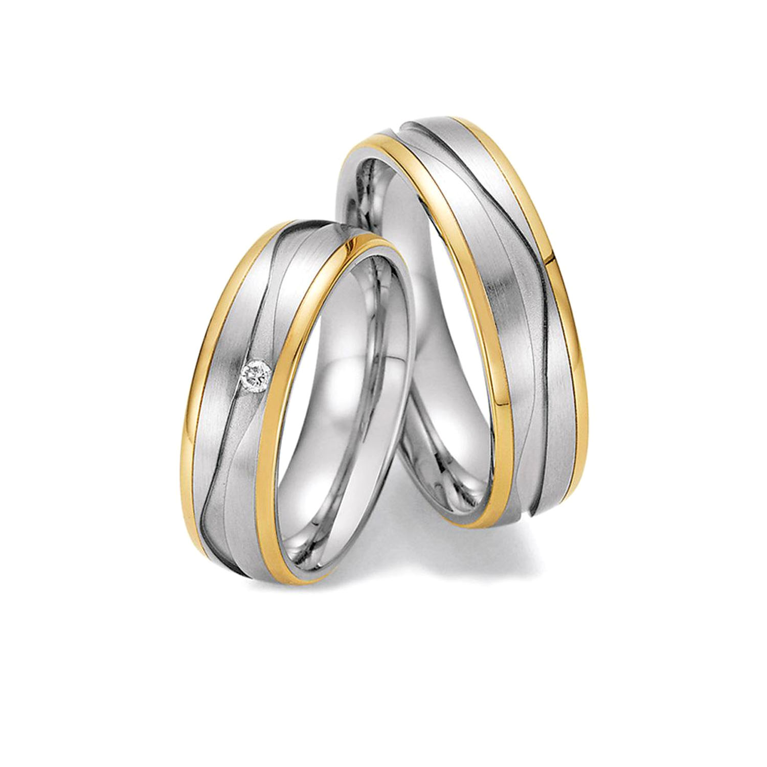 Partnerringe Edelstahl Breit mit 585 Goldeinlage 8801810