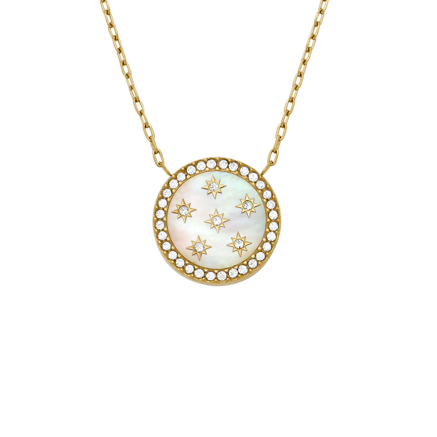 Vergoldete Edelstahl Fossil Kette Perlmutt und Sternen JF04865710