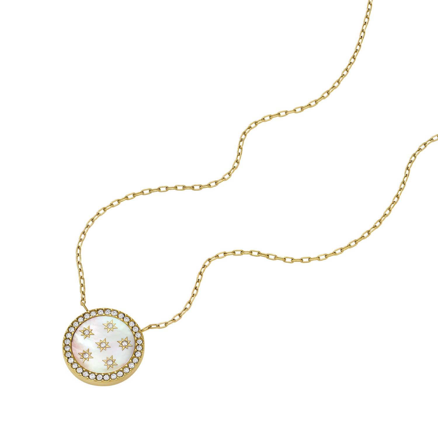 Vergoldete Edelstahl Fossil Kette Perlmutt und Sternen JF04865710a