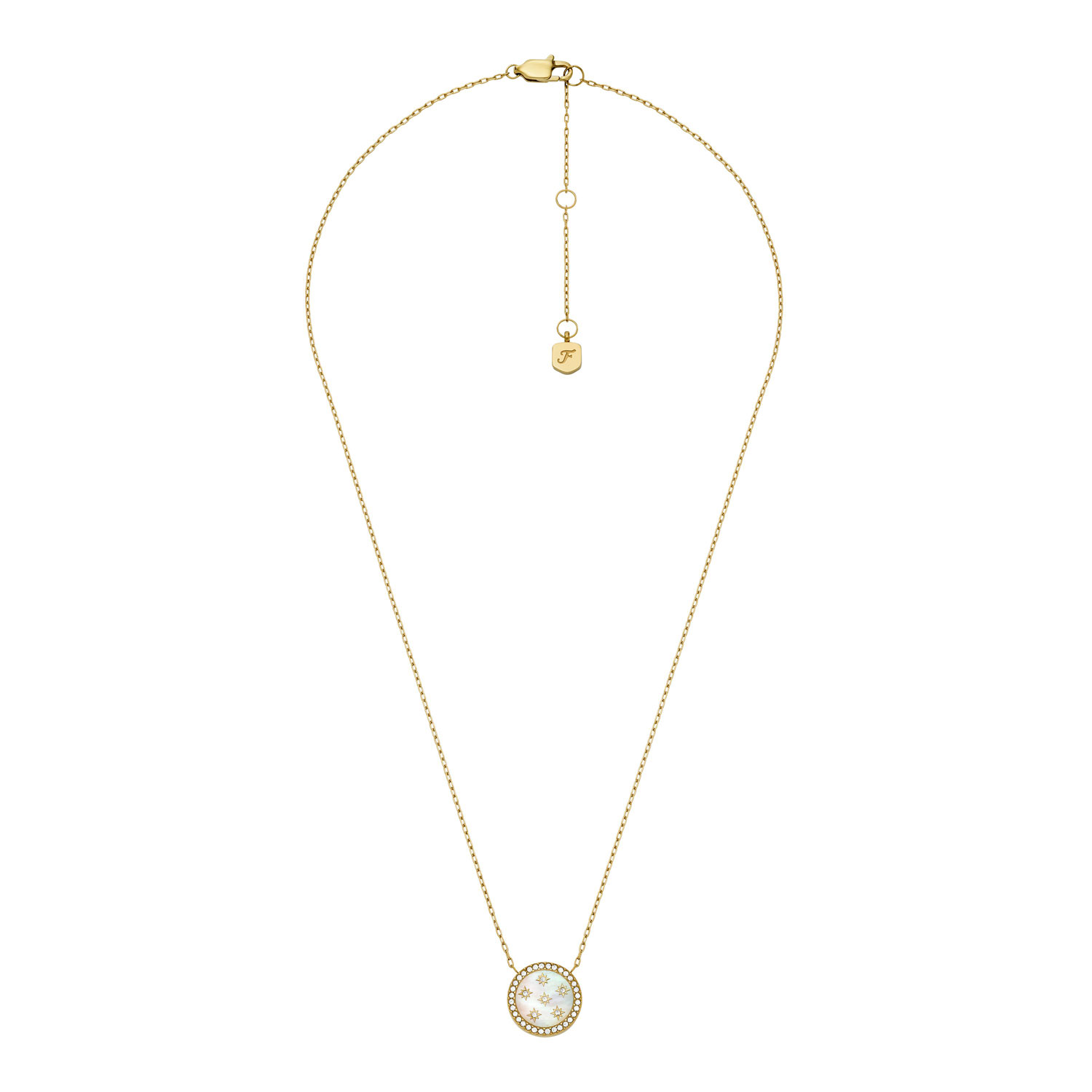 Vergoldete Edelstahl Fossil Kette Perlmutt und Sternen JF04865710b