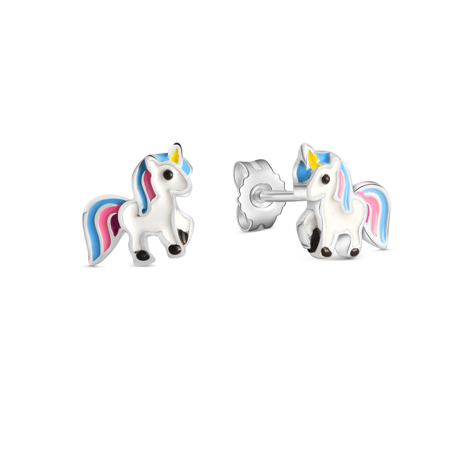 Silber Kinder Ohrstecker Einhorn bunt lackiert 19 54060