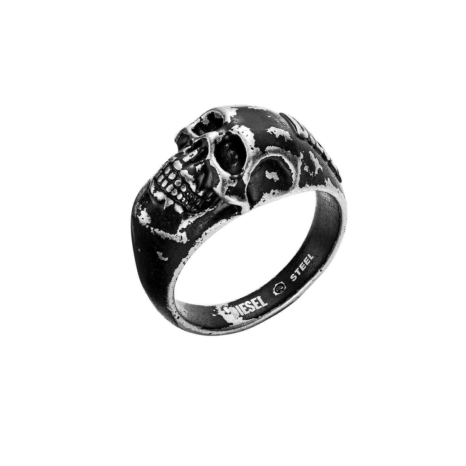 Diesel Edelstahl Totenkopf Ring mit Schriftzug DX1579040