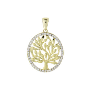 Goldener Lebensbaum Anhänger 8 Karat mit Zirkoniasteinen