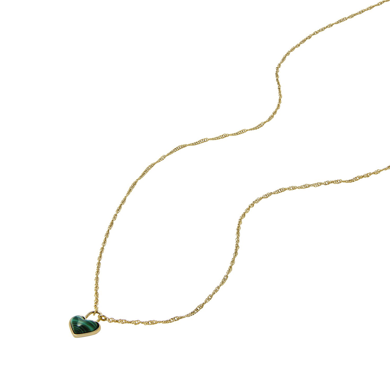 Fossil Kette mit Herz Anhaenger gruenem Malachit JF04857710 1