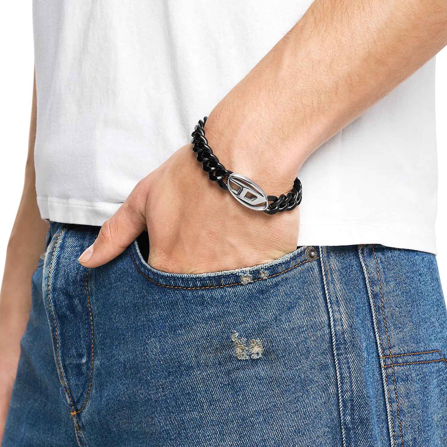 Massives Black Steel Diesel Armband Oval D Logo DX1611931 2