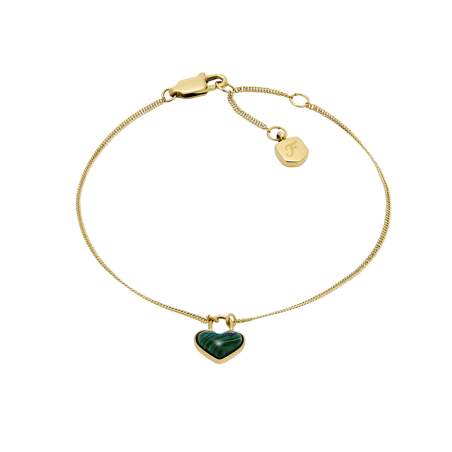 Modernes Fossil Herz Armband mit gruenem Malachit JF04858710