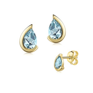 Echte Blautopas Ohrstecker aus Gold in Tropfenform