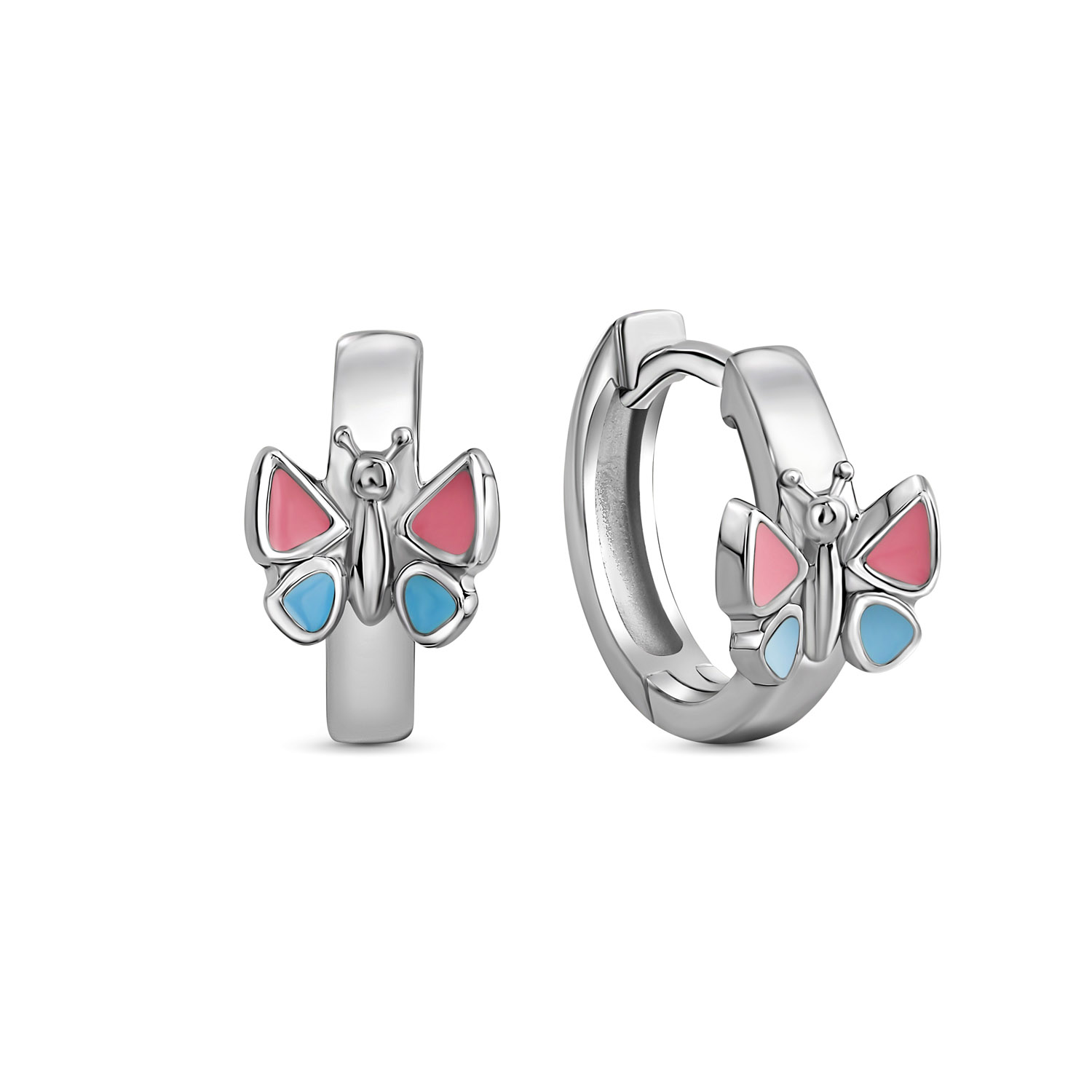 Kinder Creolen Schmetterling Silber bunt lackiert 49 54010